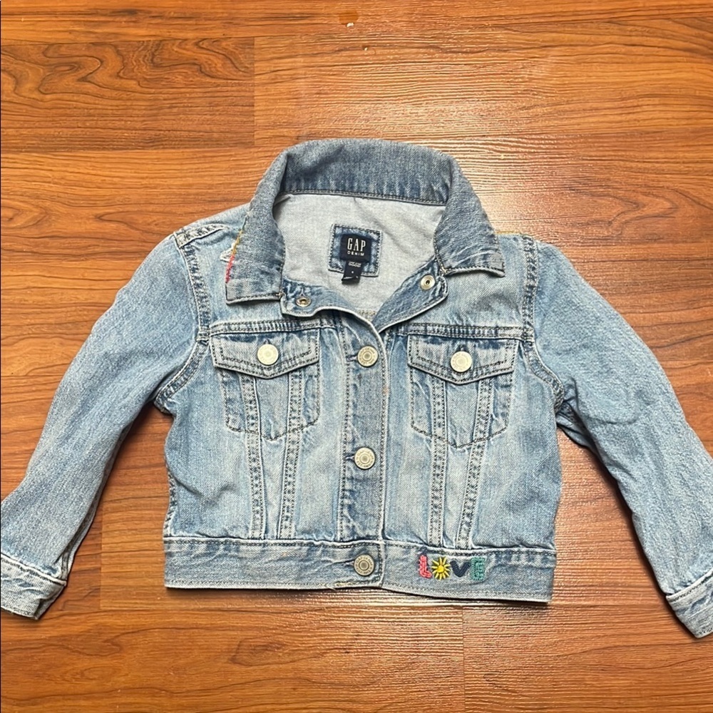 Gap girls Light Blue Distressed Denim Jacket with Contrast Stitching size s